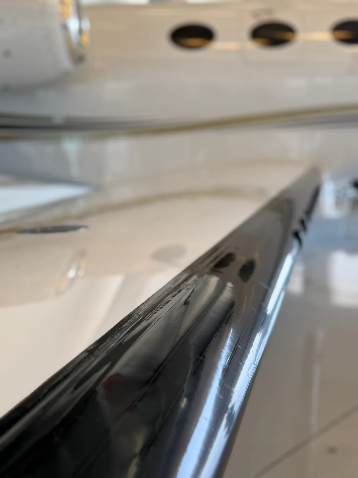 Mirror-finish brightwork on aircraft leading edge